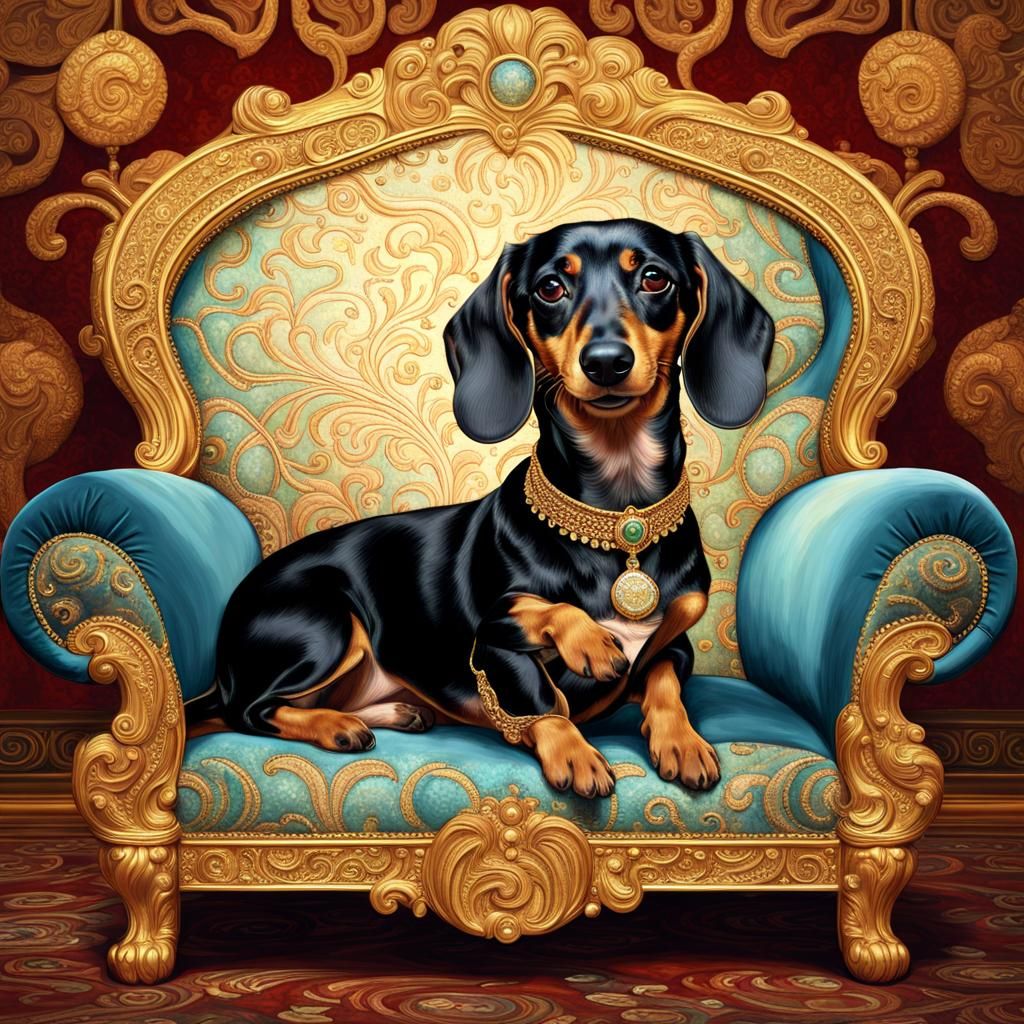 Golden Masterpiece: Daschund in Opulent Velvet Splendor