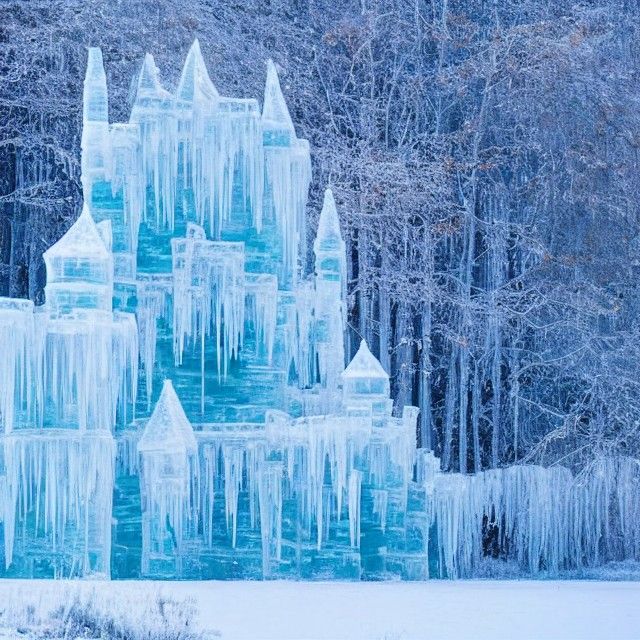 Frozen Ice Castle in Winter Wonderland Forest