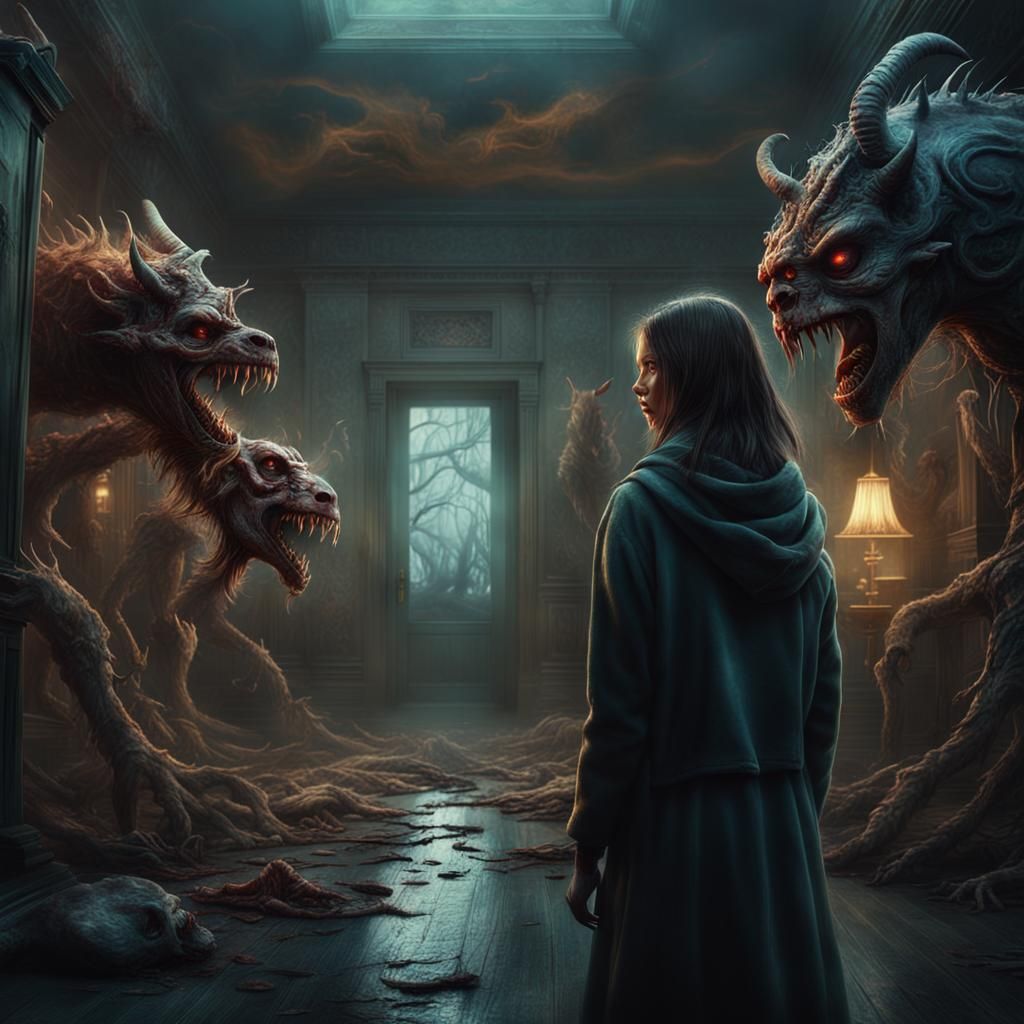 Girl's Struggle with Demonic Hallucinations: Digital Matte P...