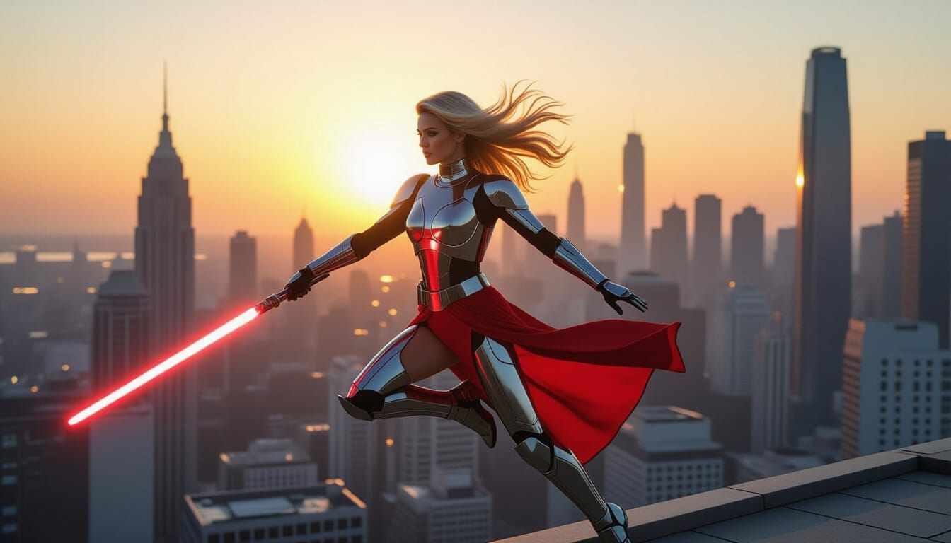 Zero Leaping Over Futuristic City in Photorealistic Style