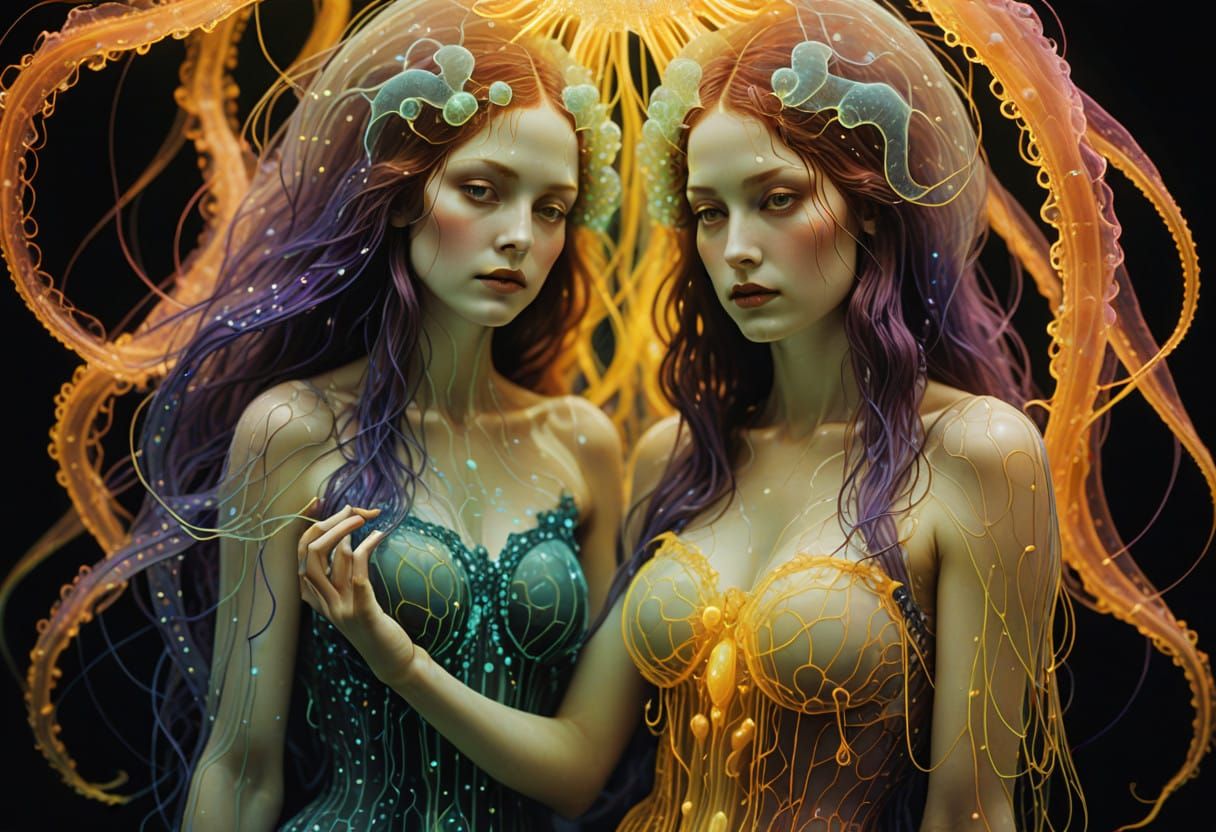 Glowing Geometric Woman in Bioluminescent Hues