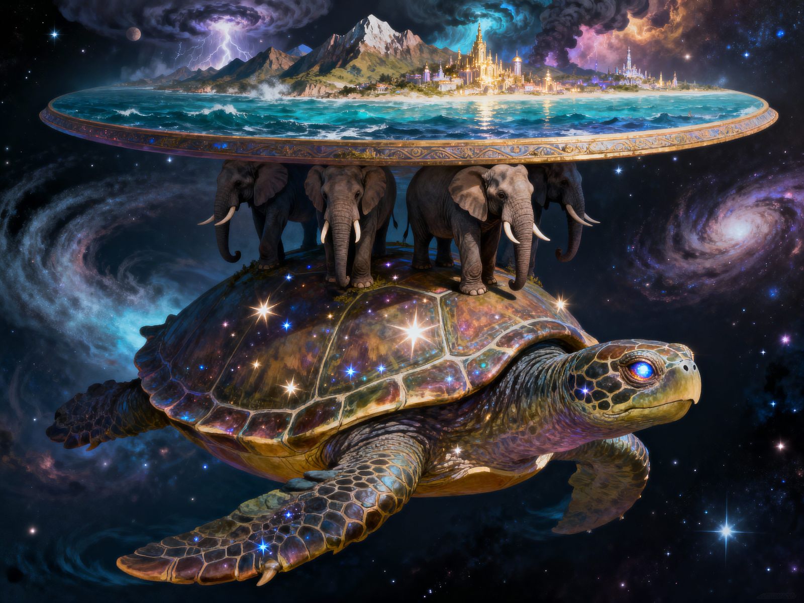Great A'Tuin Carries Discworld Through Cosmic Expanse
