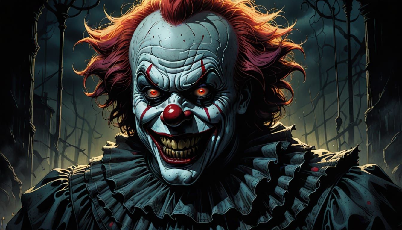 Creepy Horror Clown in Comic Book Style