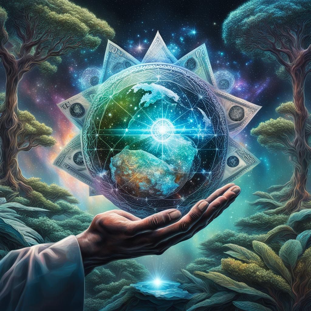 Earth in Hand: Cosmic Mixed Media Illustration