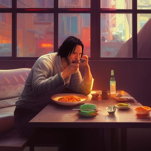 Keanu Reeves eating Ramen