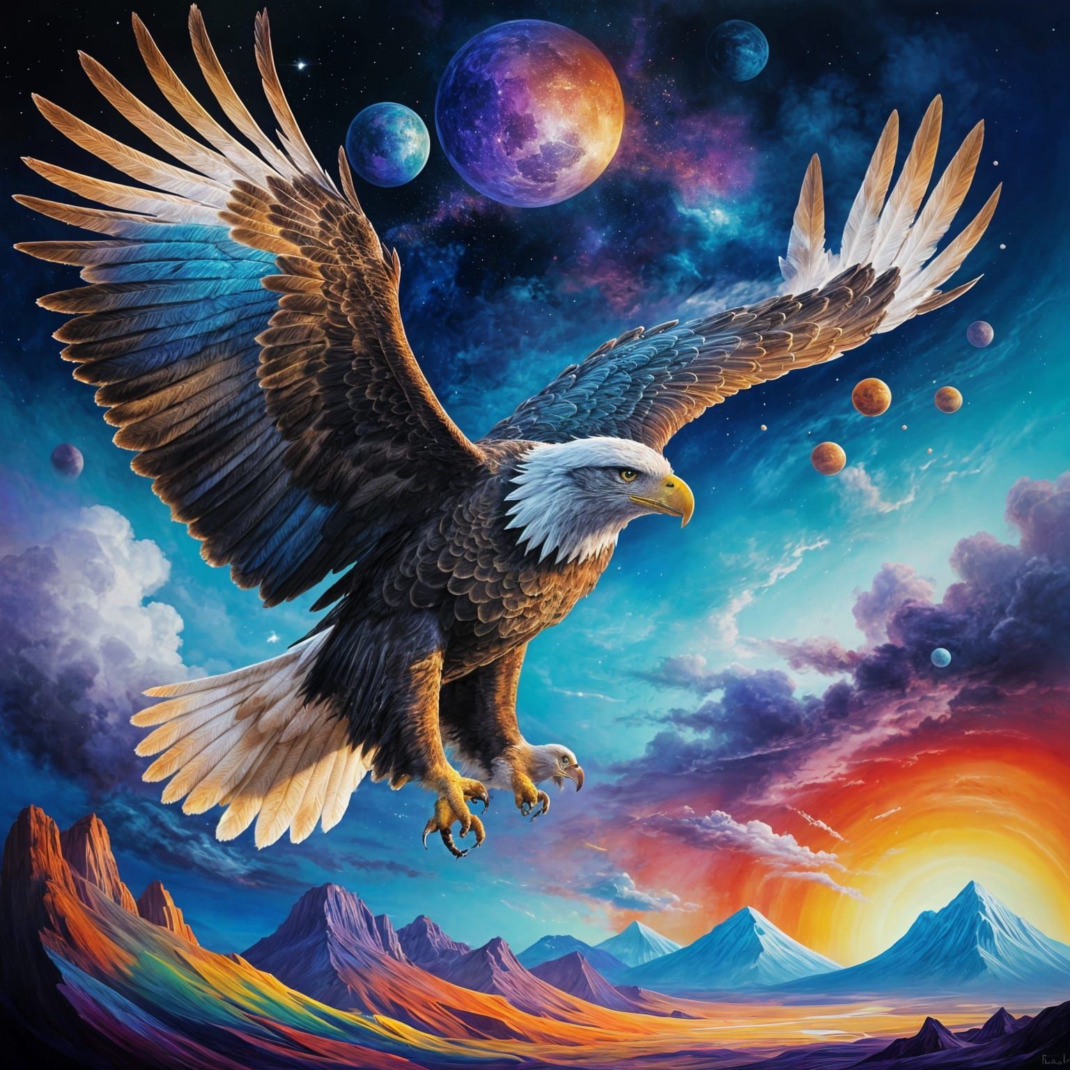 Rainbow Eagle Soaring Through Nebulae in Detailed Concept Ar...