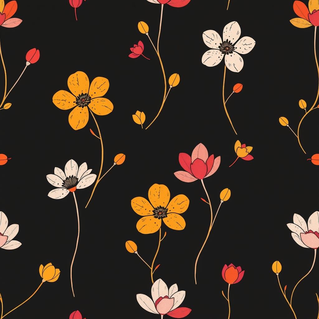 Sleek Floral Pattern in High-Contrast Digital Art Style