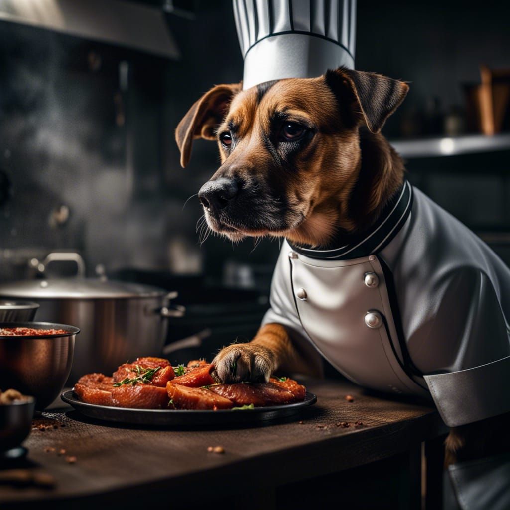 Hyperrealistic Dog Chef in Cinematic Composition