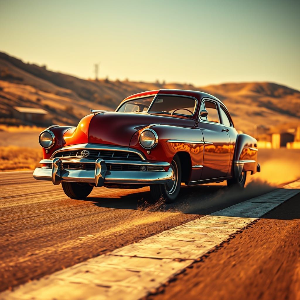 Vintage Racing Car in High-Speed Action, Close-Up