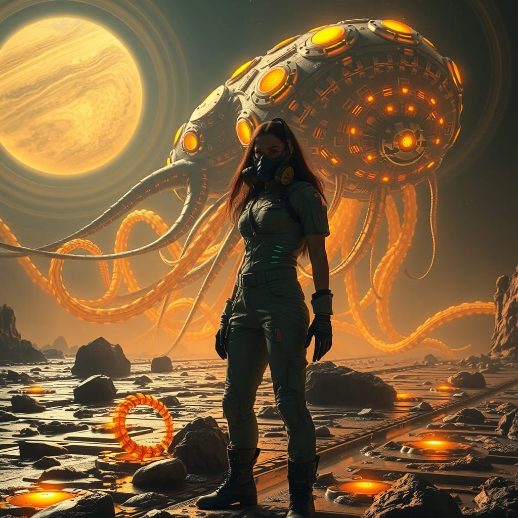 Woman on Io in Psychedelic Biomechanical Art Nouveau