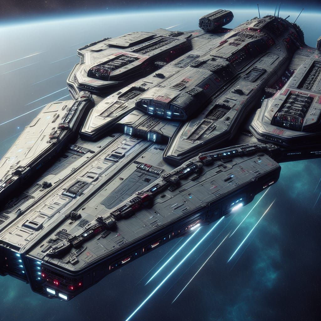 Futuristic Space Battleship Ready for Battle