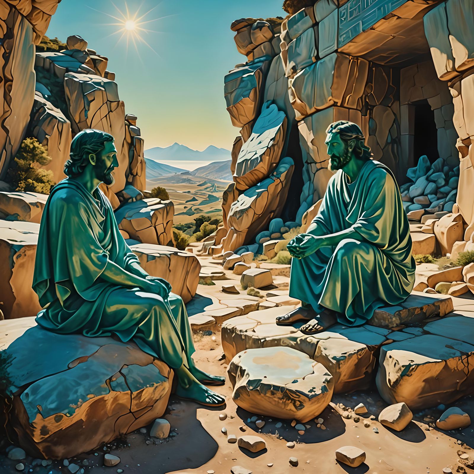 Socrates and Aristotle Converse in Ancient Greece