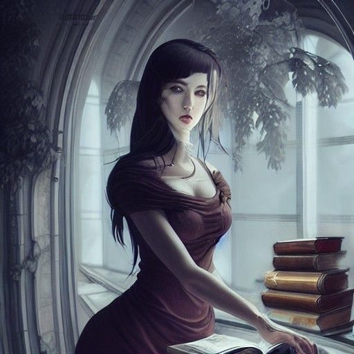 Alchemist's Daughter in an Intricate Library