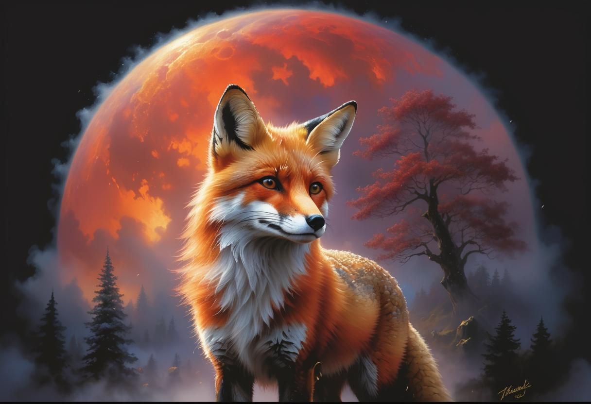 Red Fox in Ethereal Fantasy Landscape