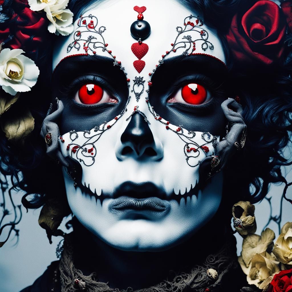 Macabre Demon in Red Fabric, Dark Fantasy Art