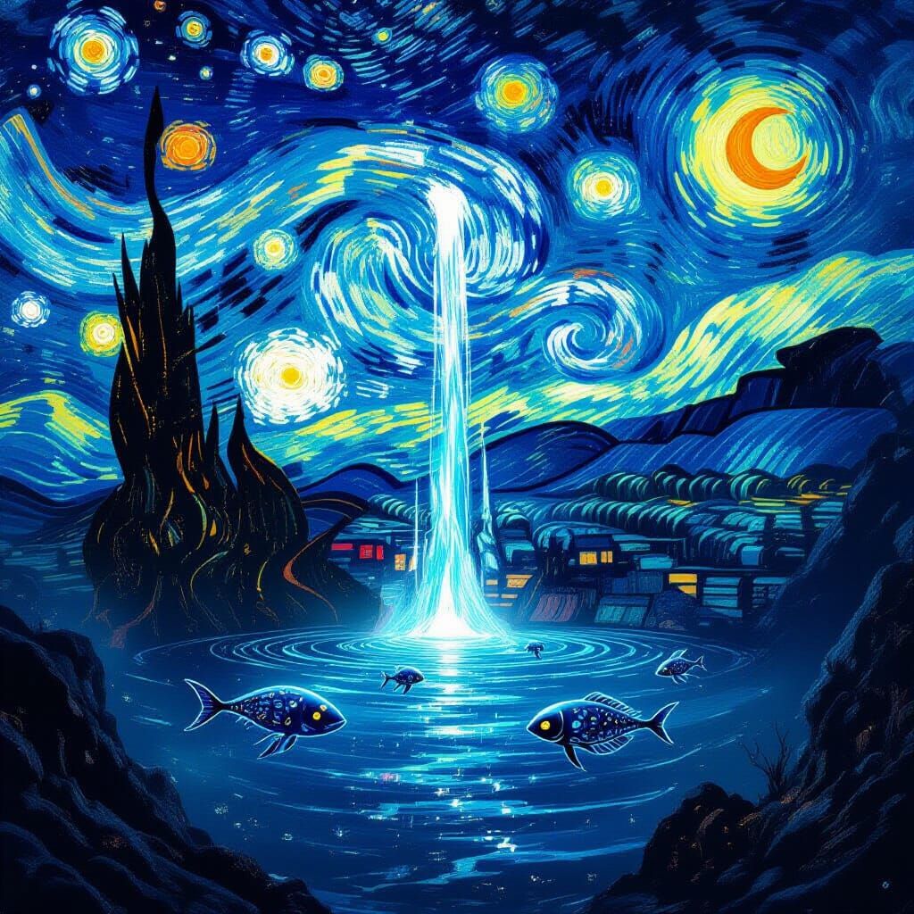 Alien Starry Night: Cosmic Ocean in Van Gogh Style