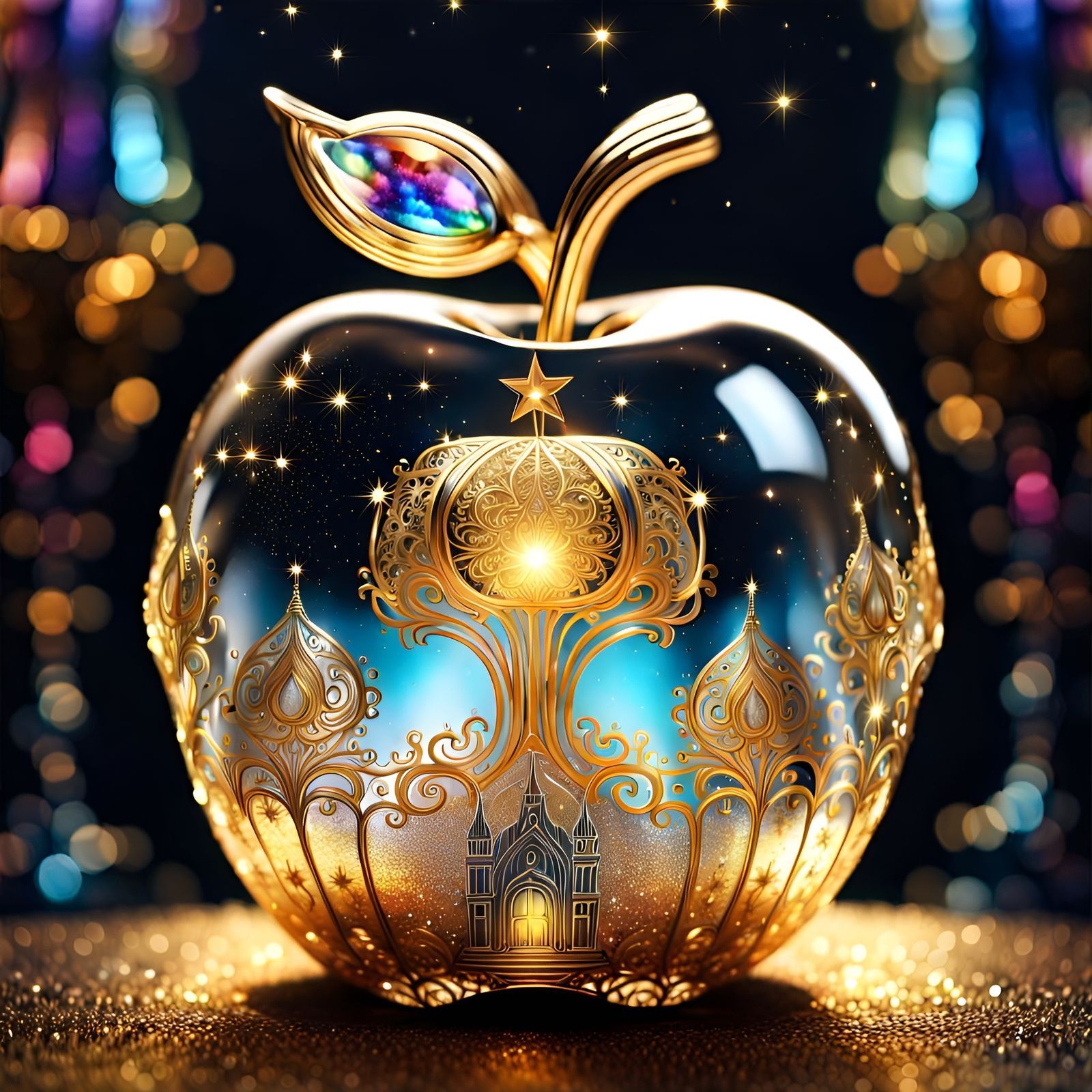 Magical Palace inside a Gold Crystal Glass Apple