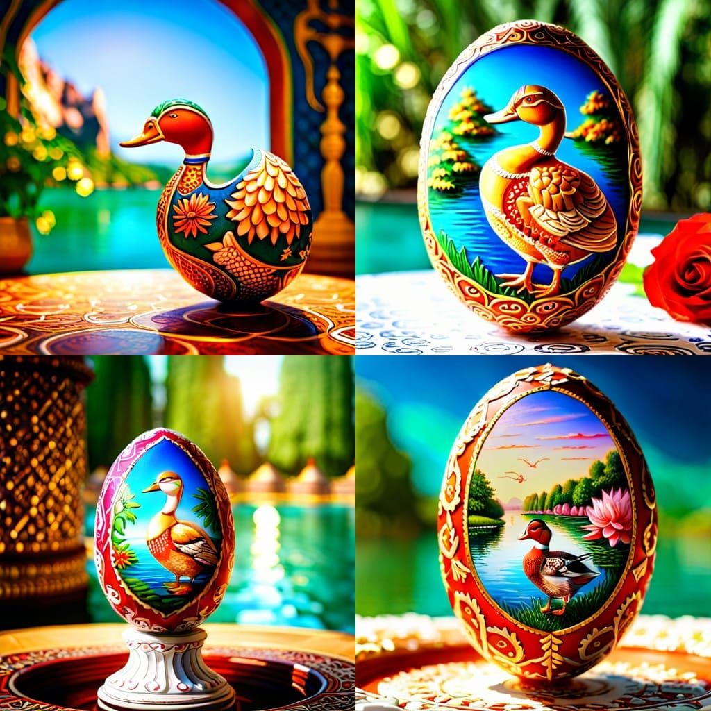 Intricately Hand Painted Decorative Eggs: The Duck (SDXL BETA)
