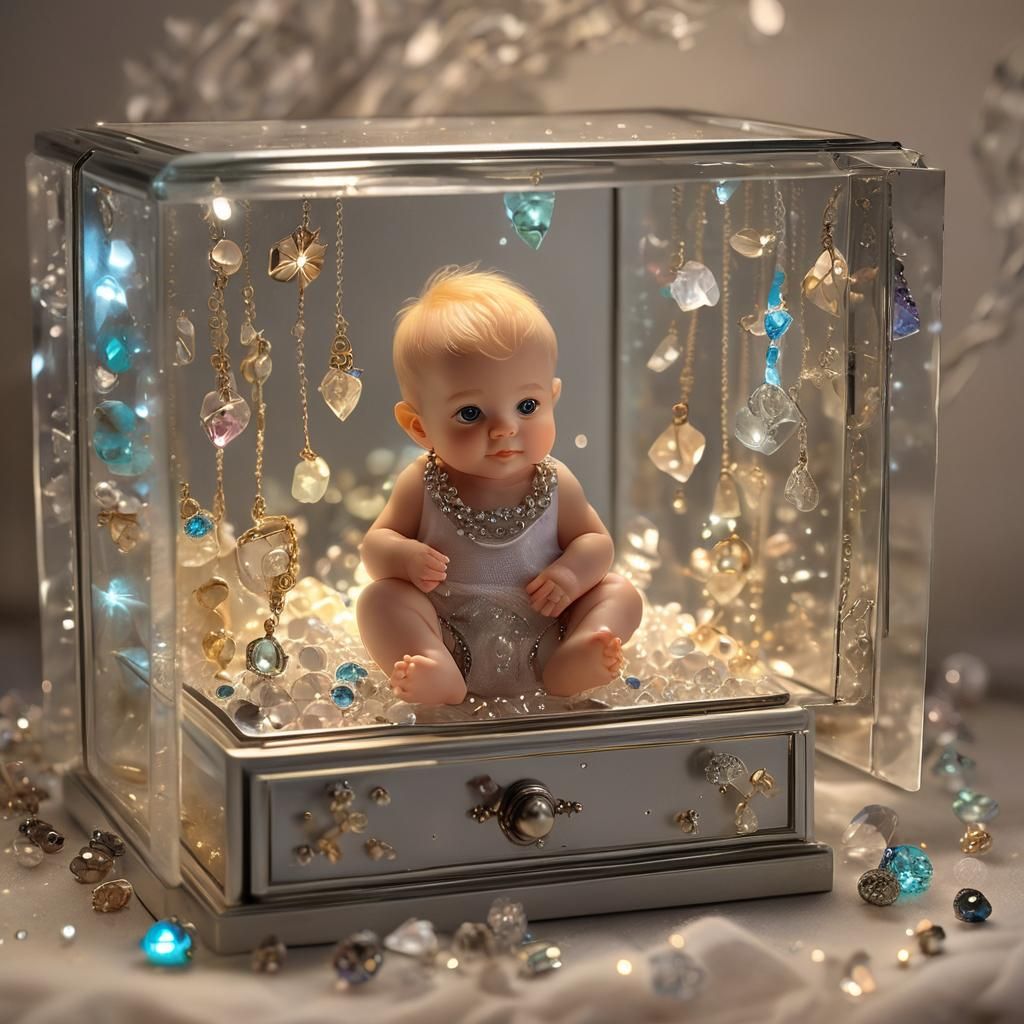 Miniature Baby in Glowing Jewelry Box