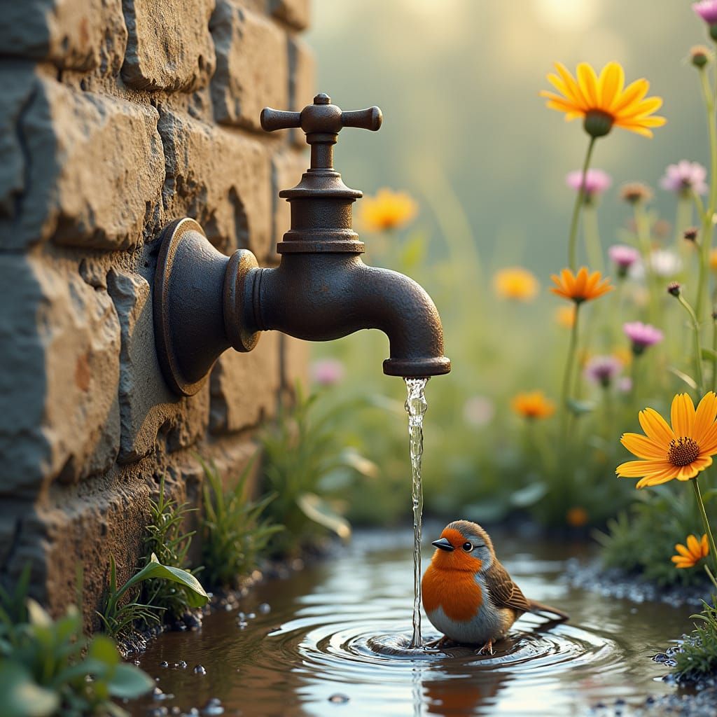 Rustic Countryside Scene with Robin, as Matte Painting