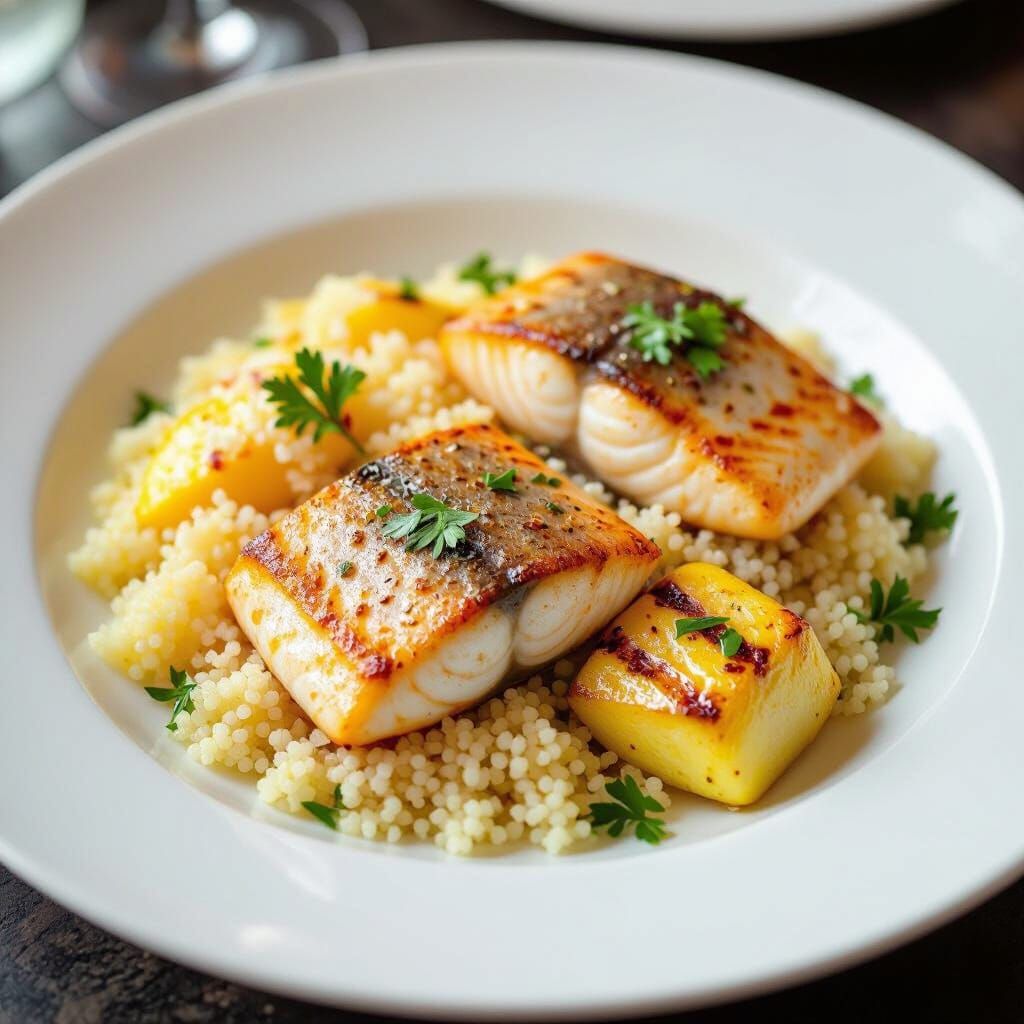 Exquisite Couscous and Fish Still Life in Hyperrealism