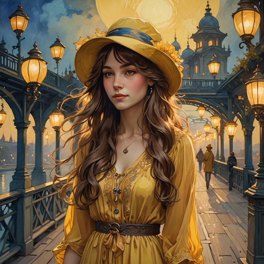 Art Nouveau Portrait of Woman in Yellow