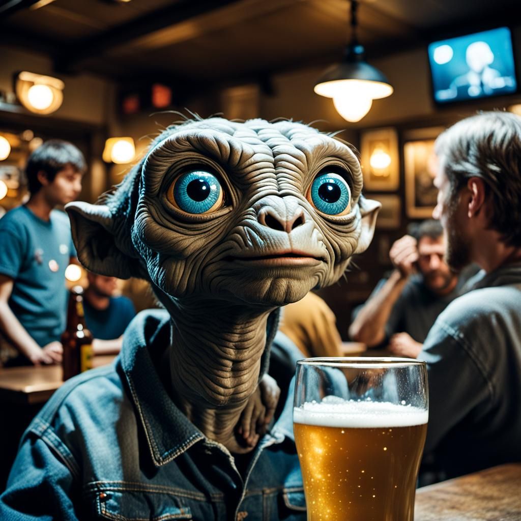 E.T. in a Pub: A Cinematic Film Still