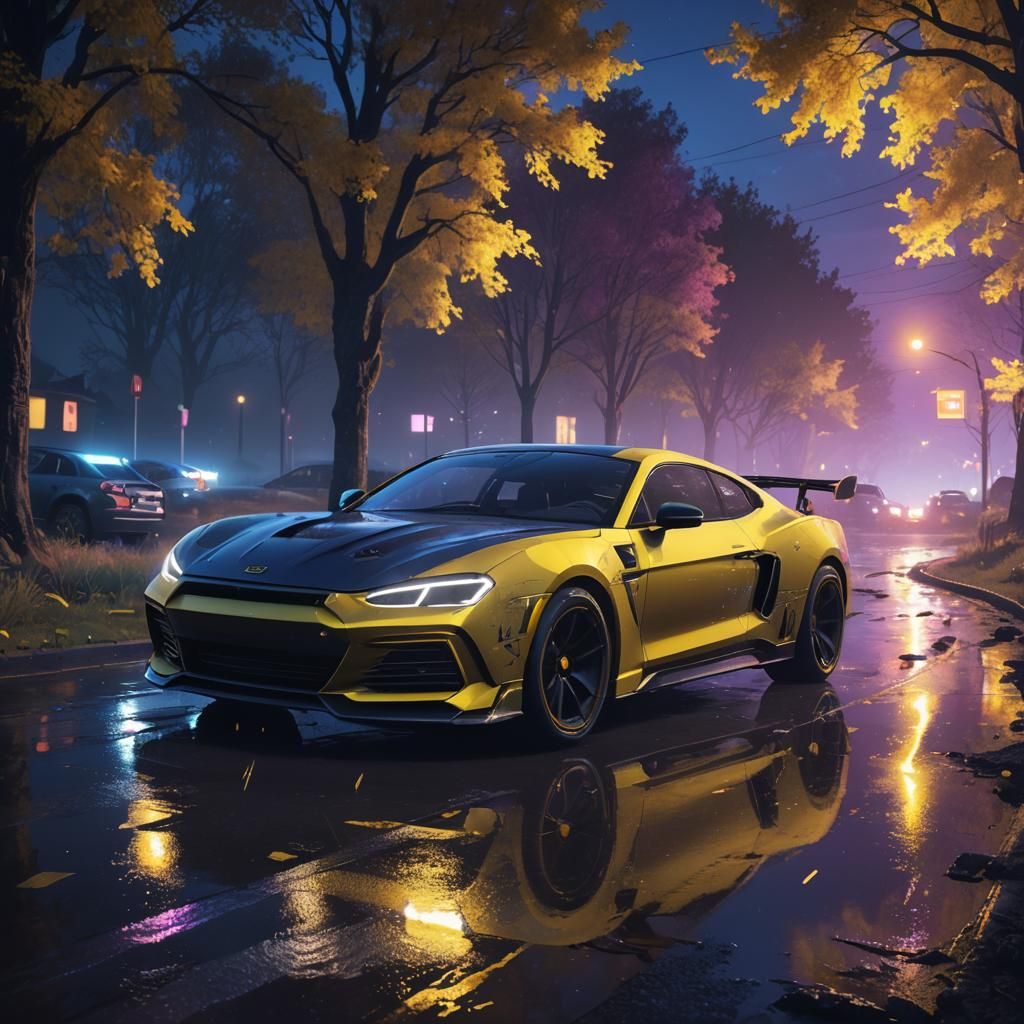 Futuristic Car at Night: Neon-Lit Concept Art