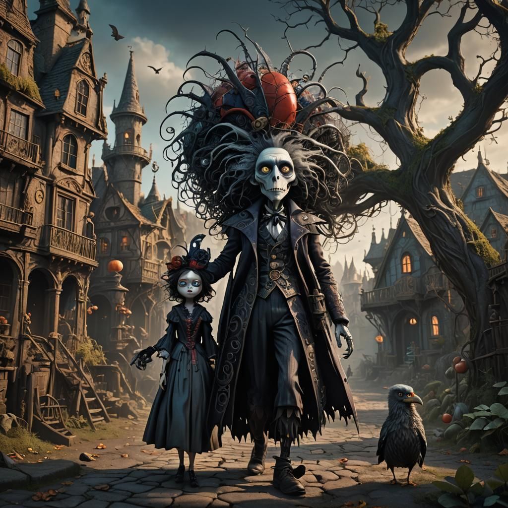 Tim Burton Style Raven and Owner