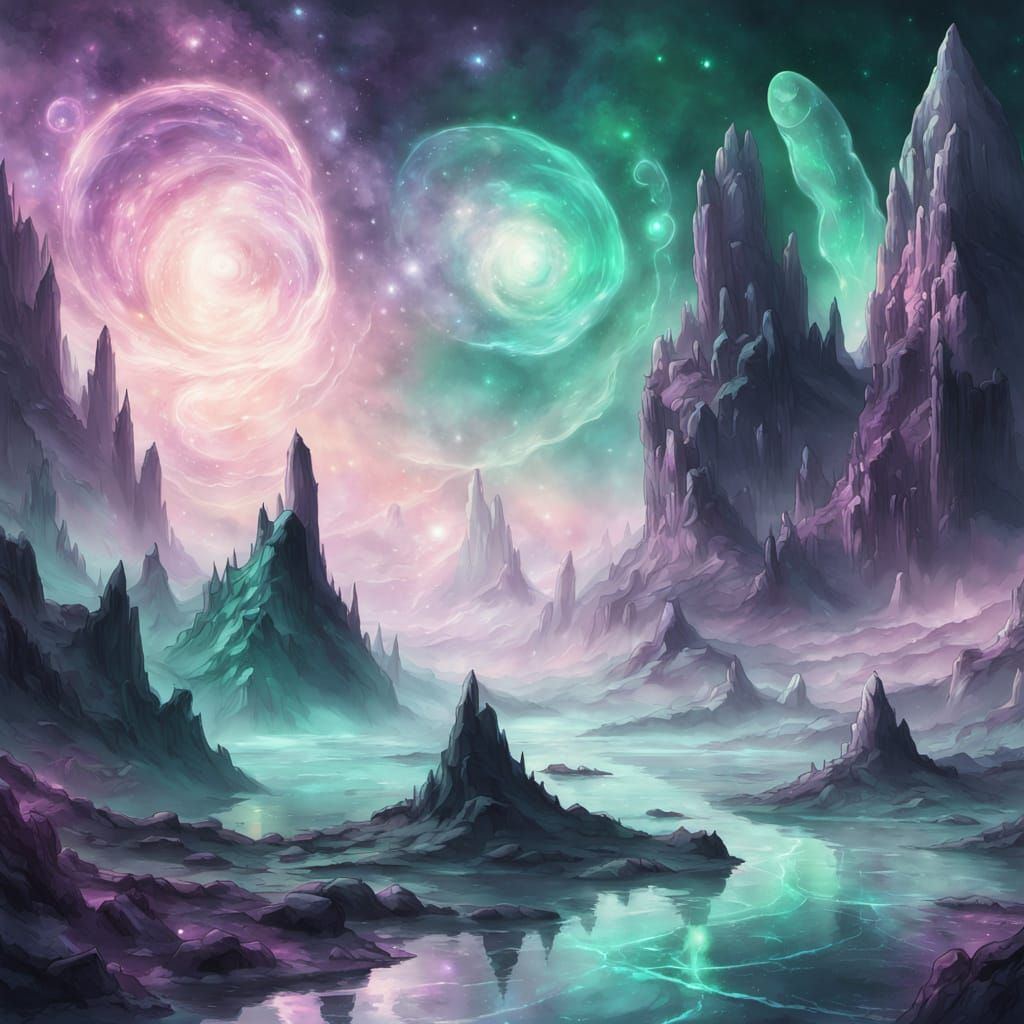 Alien Planet Nebula with Cybernetic Figure