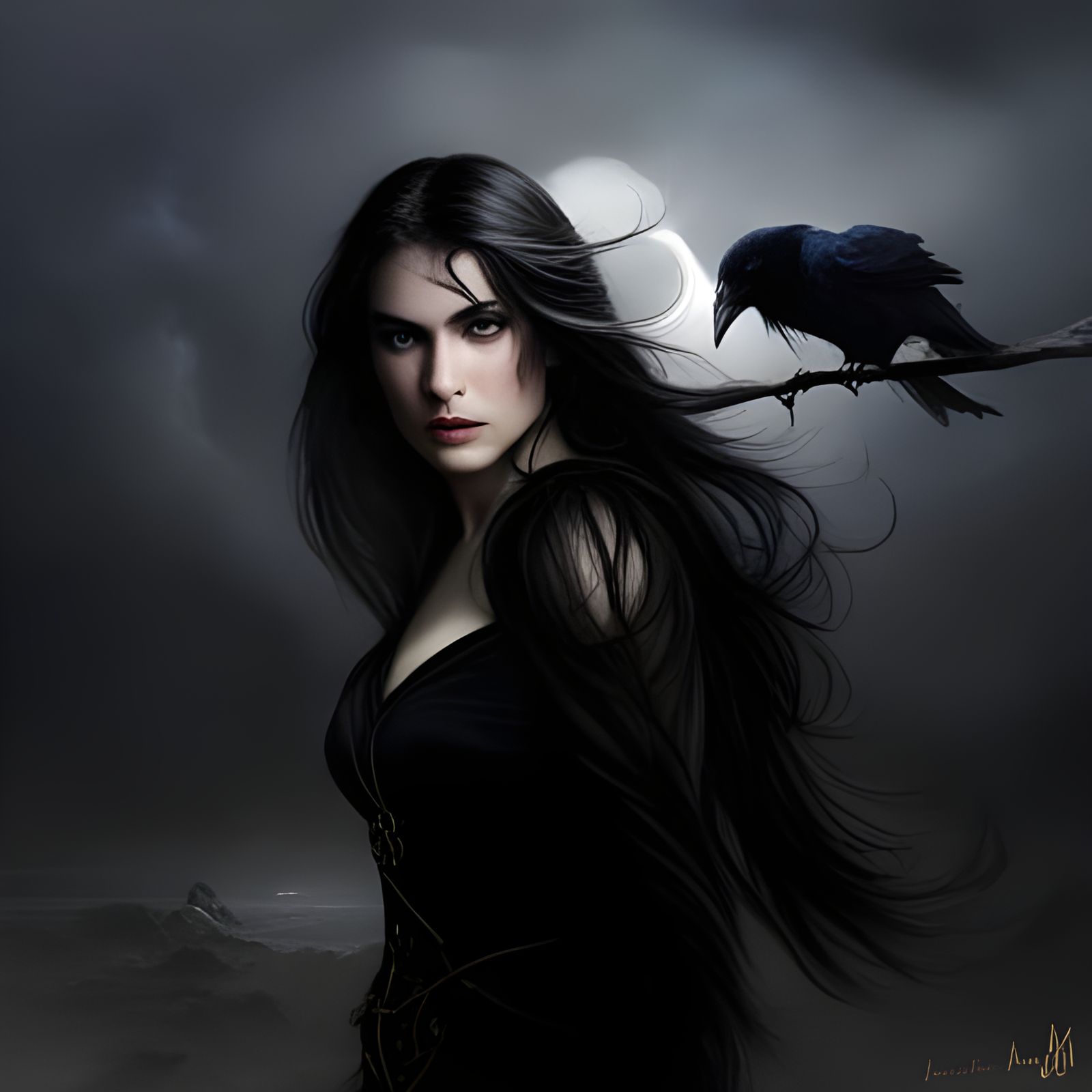 The Morrigan with Ravens: Hyperrealistic Concept Art
