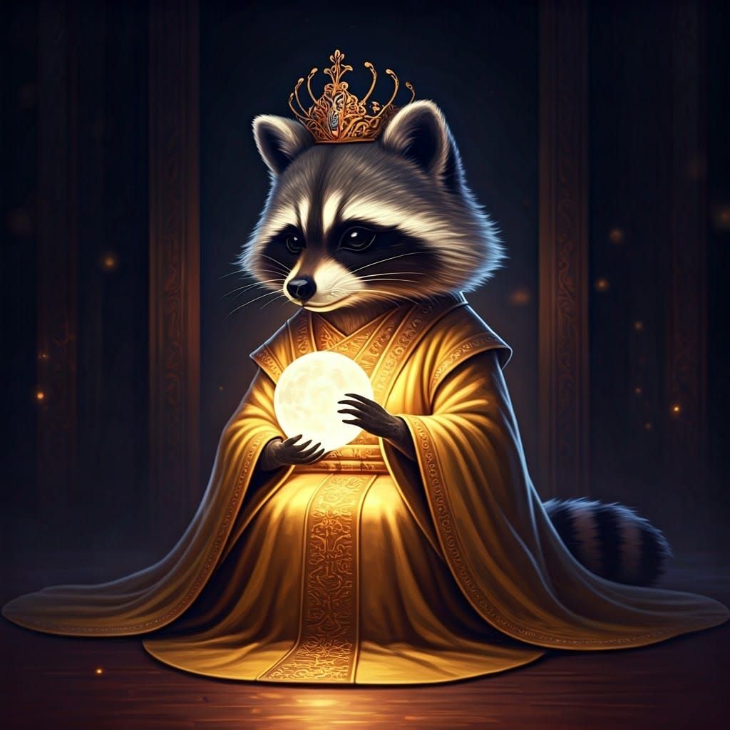 Chibi Raccoon Queen with Moon Orb