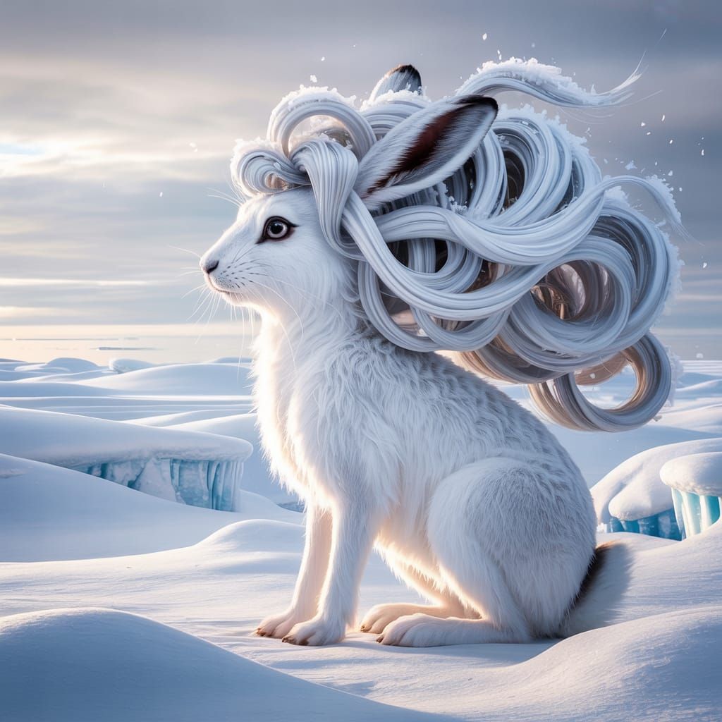 Arctic Hare with Elaborate Hairstyle in Winter