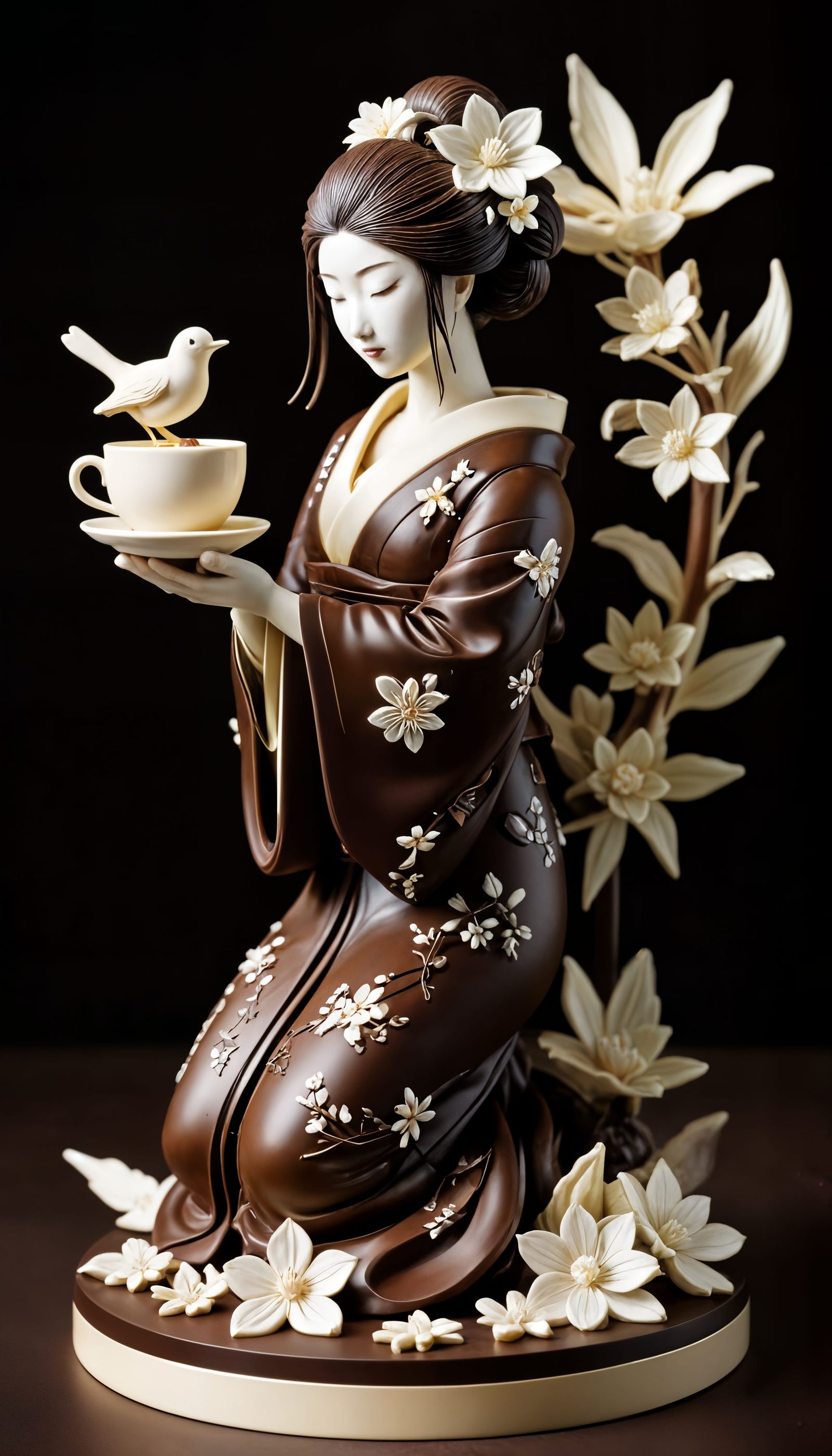 “The Chocolate Ceremony: Where Petals, Feather and Elegance Meet”