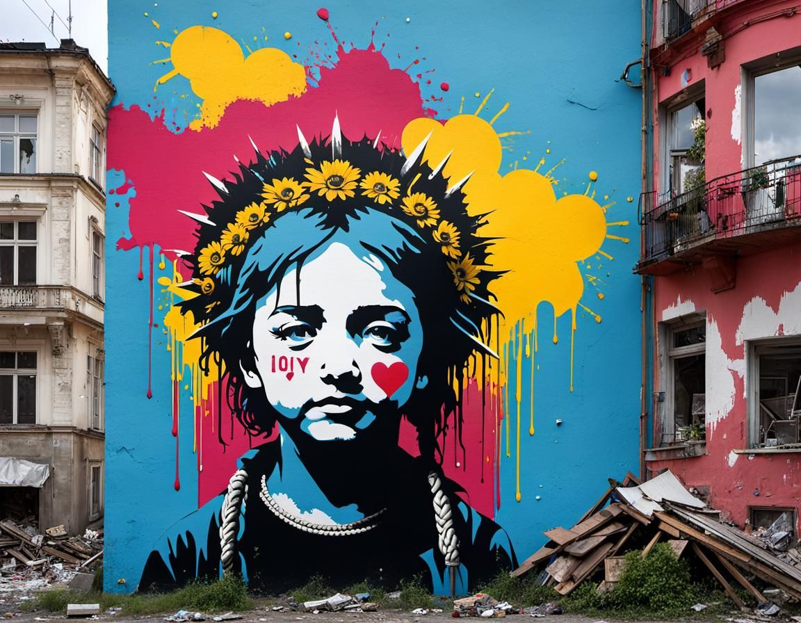 Banksy-Style Graffiti Art on Kyiv Building