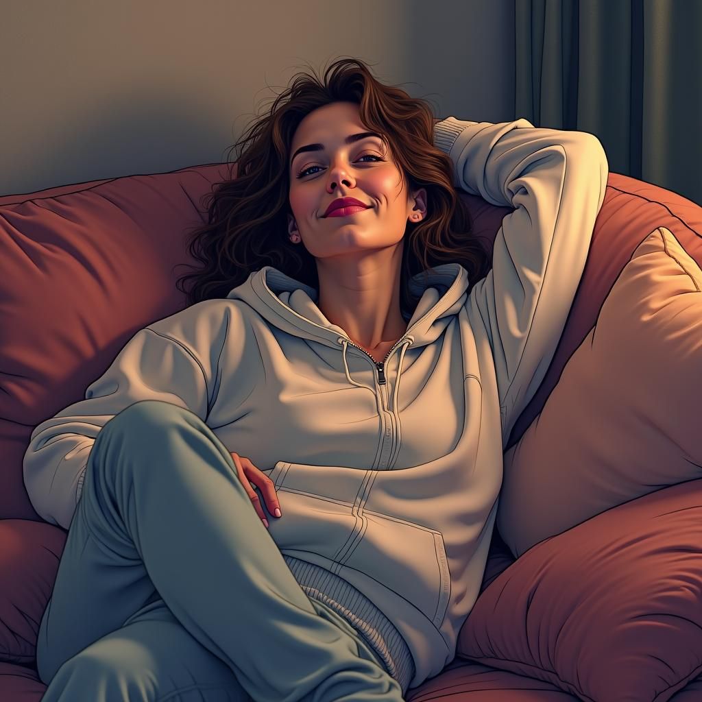 Serene Woman Lounging in Cozy Comfort