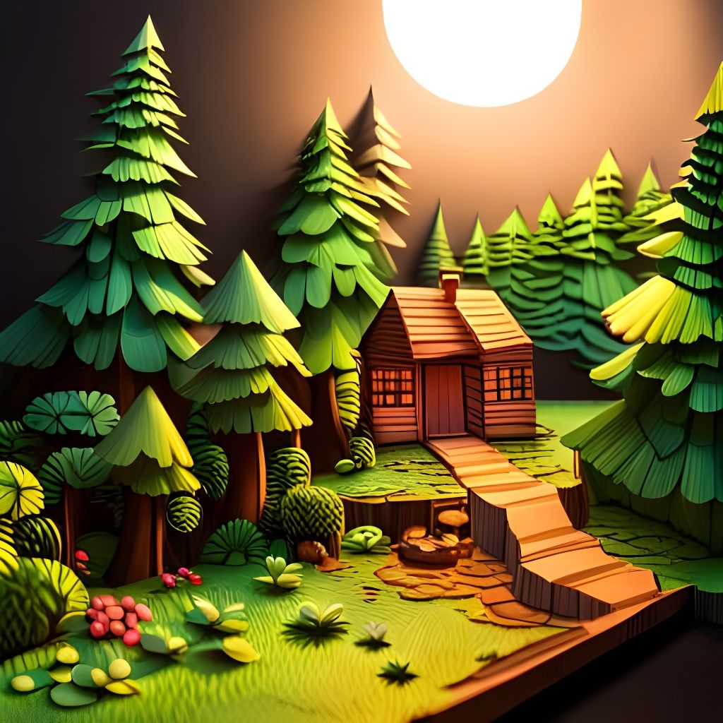 Enchanting 3D Paper Forest Diorama with Cabin