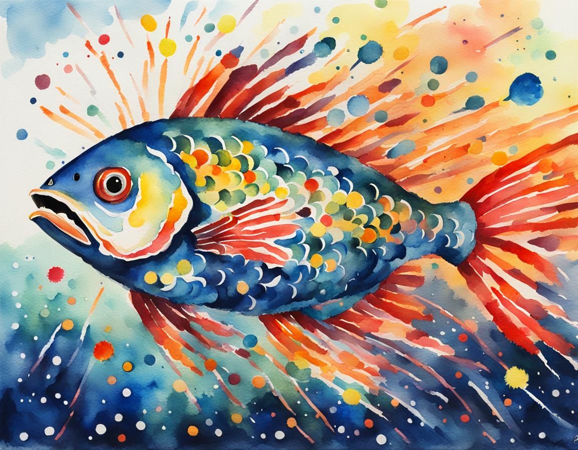 Fireworks Fish in Impressionist Watercolor Style