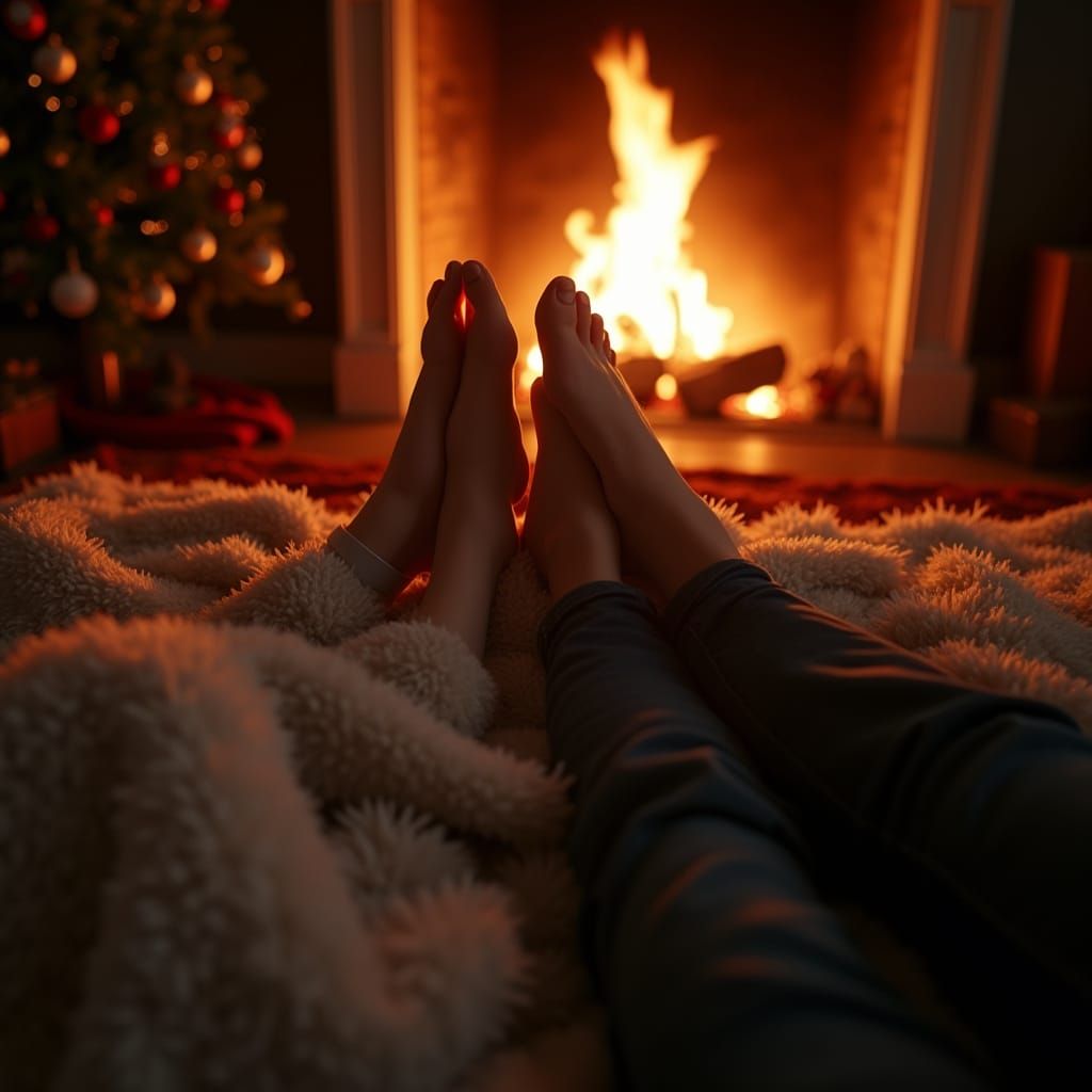 Cozy Christmas Romance: Feet Tangled by Fireplace