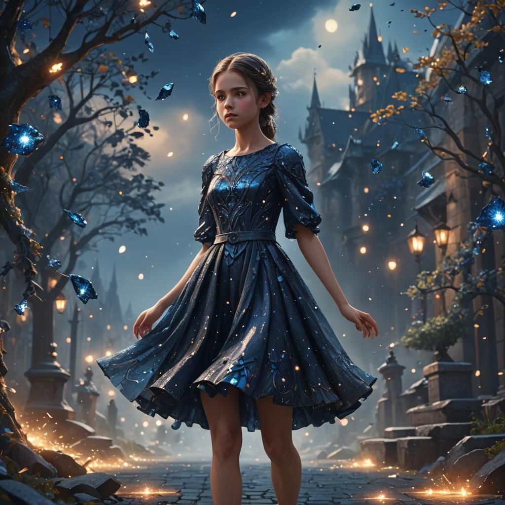 Girl in Blue Sequin Dress: Fantasy Art