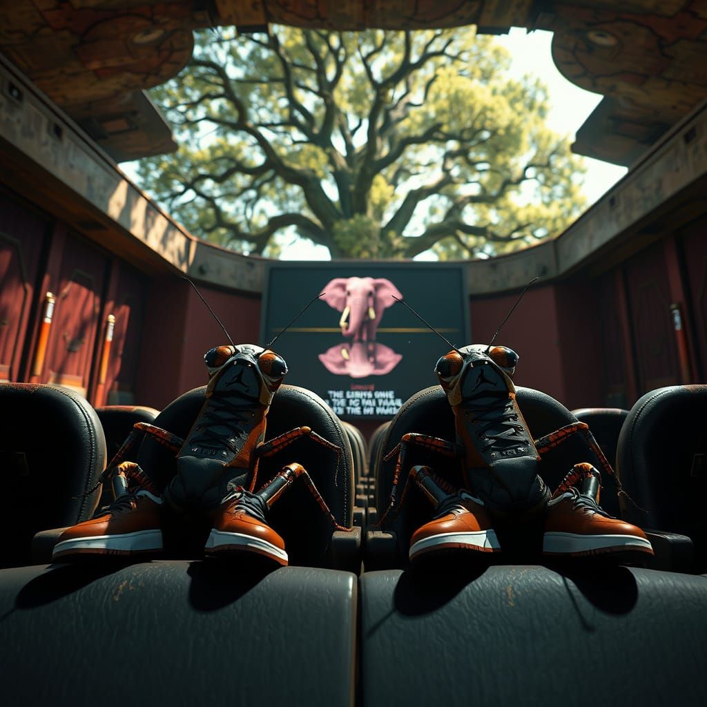 Humanoid Roaches in Urban Wear Sit in Theater Wearing Jordan...