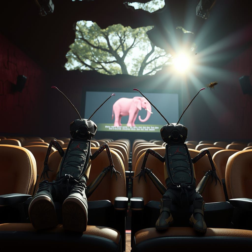 Humanoid Roaches in Urban Style Sit in Movie Theater