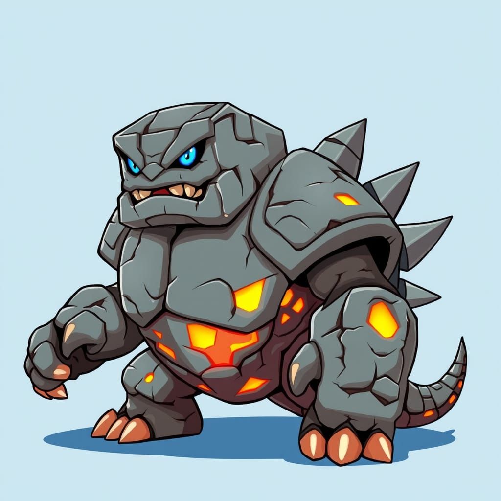 Ancient, Armored Fantasy Creature in Hand-Drawn Cartoon Styl...