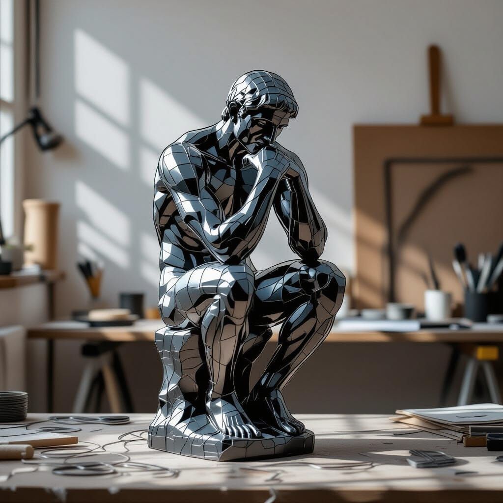 Wire Sculpture Reinterpretation of The Thinker