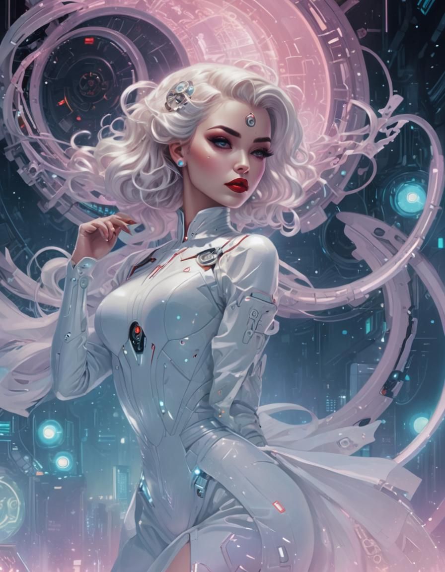 Cyberpunk Pin-Up Girl in Futuristic 50s Style