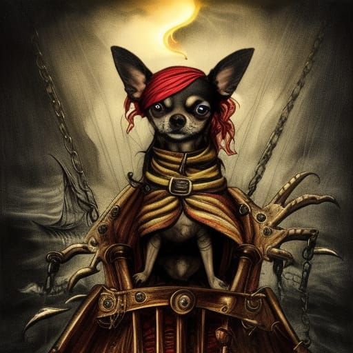 Pirate Chihuahua: Dark Academia Horror Concept Art