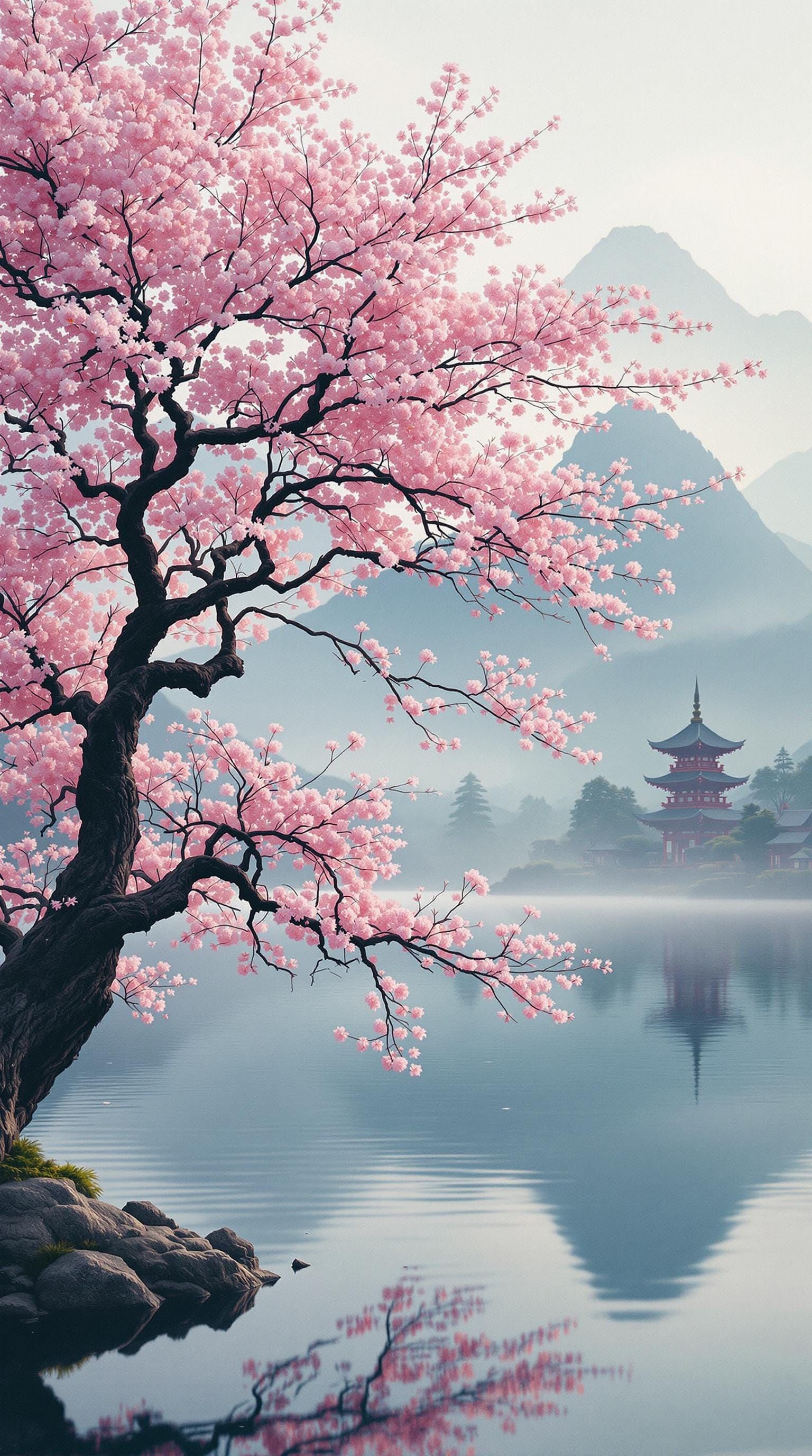 Ancient Sakura Tree Reflects Majestic Japanese Landscapes