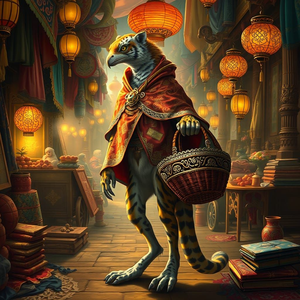 Majestic Avian-Feline Creature in Marketplace