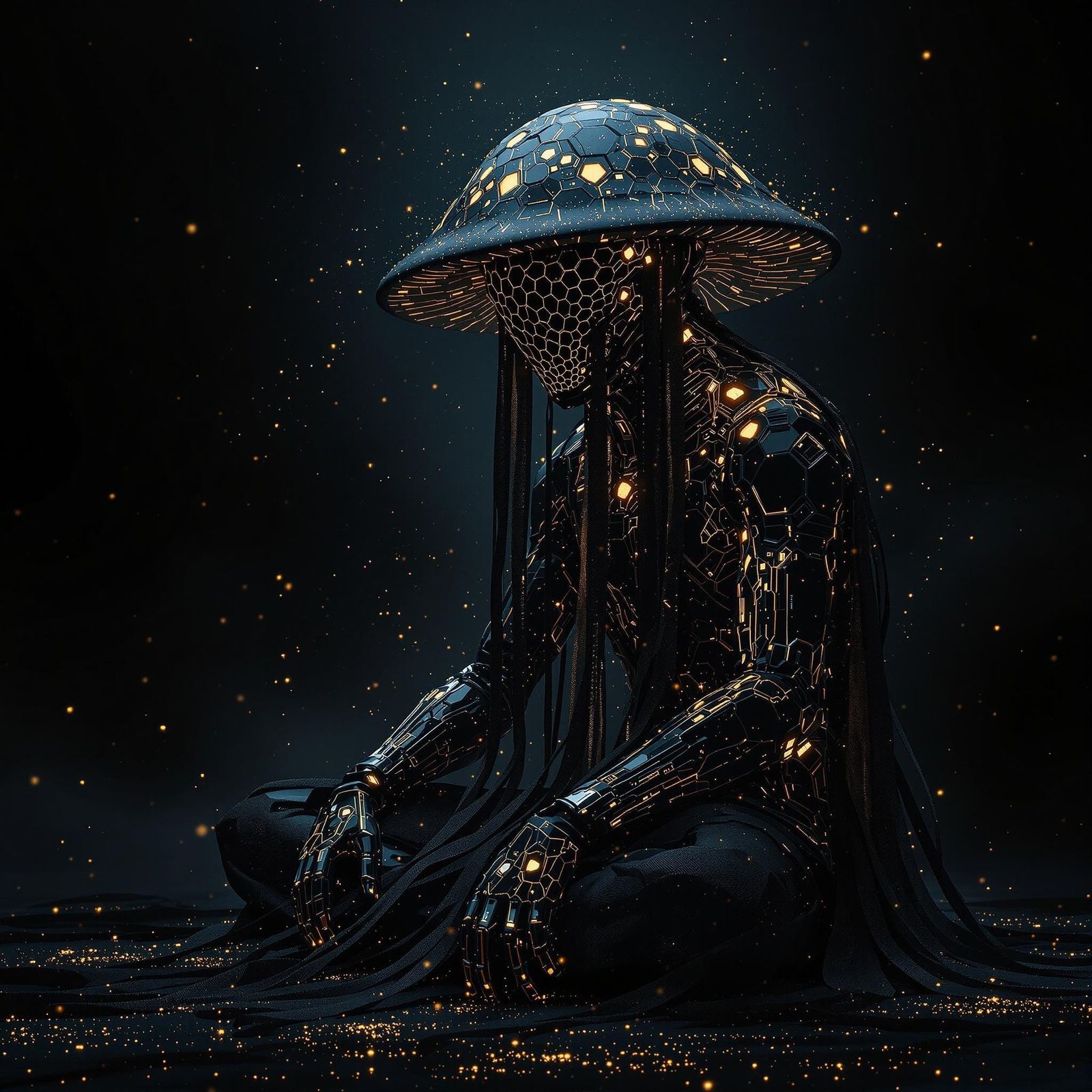 Cyborg Samurai amidst Starry Darkness