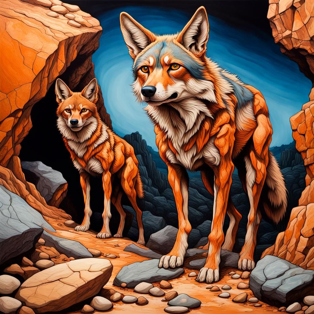 Skinwalker in Rocky Terrain: Pyrography Splash Art